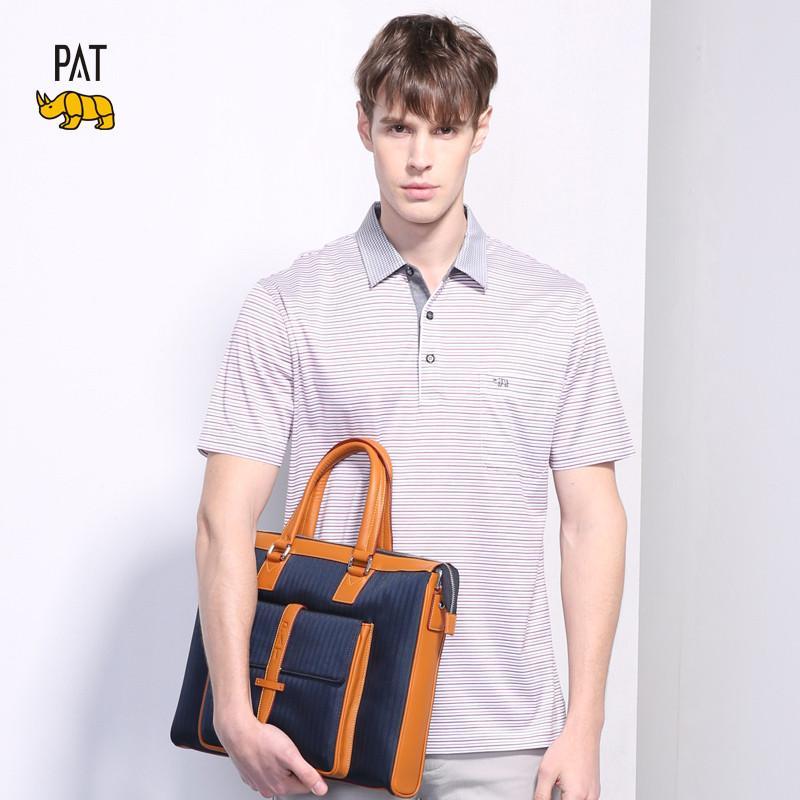 韩国犀牛pat夏装新款 男士条纹翻领短袖t恤 polo保罗衫纯棉t恤 商务