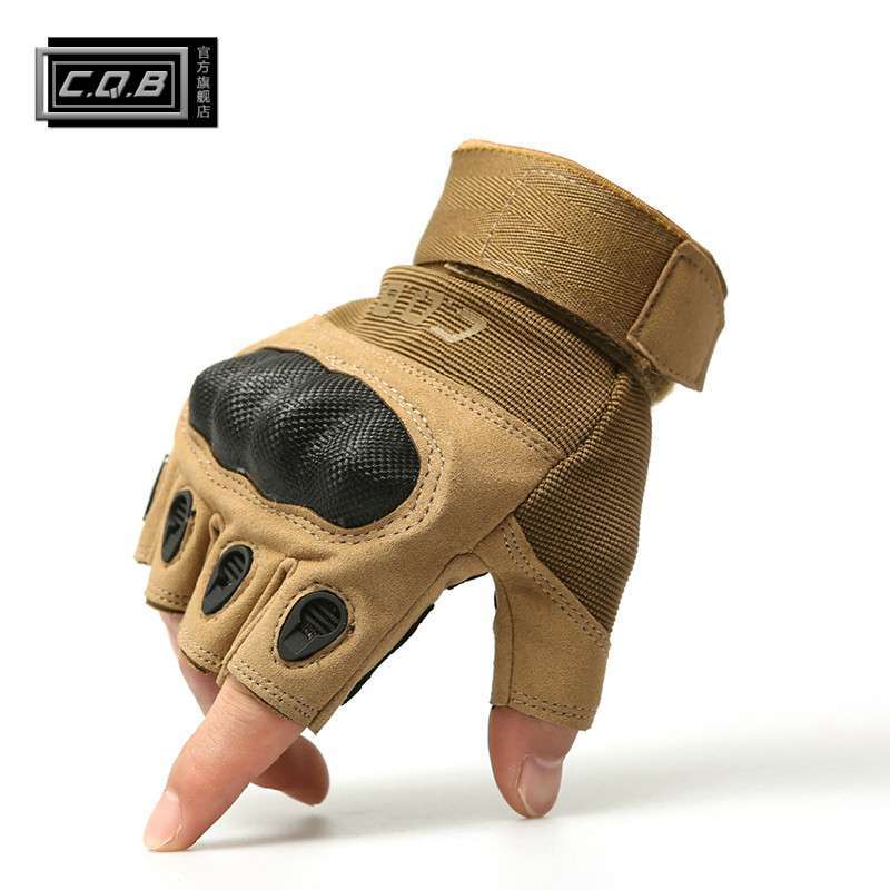 CQB 户外战术手套 军迷半指手套 O记 美军特种兵防滑作战手套 狼棕L