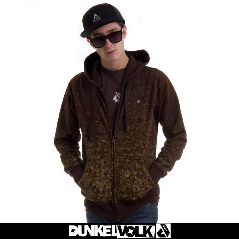 DUNKELVOLK/达克▪沃潮牌男装 2015秋冬时尚 个性字母连帽进口卫衣 加厚加绒男式开衫外套 棕色 180/100(XL