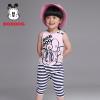 巴布豆(BOBDOG)条纹卡通针织套装2014夏装新款女童背心短裤两件套宝宝套装纯棉针织套装