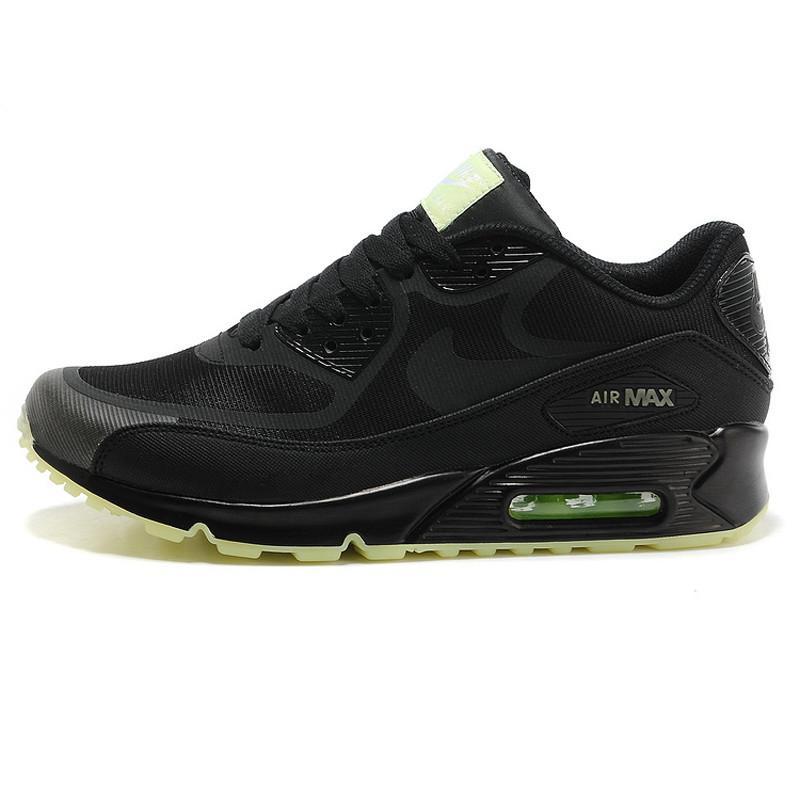 耐克 男鞋2014 Air Max 90后掌气垫休闲慢跑步鞋夜跑鞋发光女鞋情侣款616317-104 黑荧光绿 36码