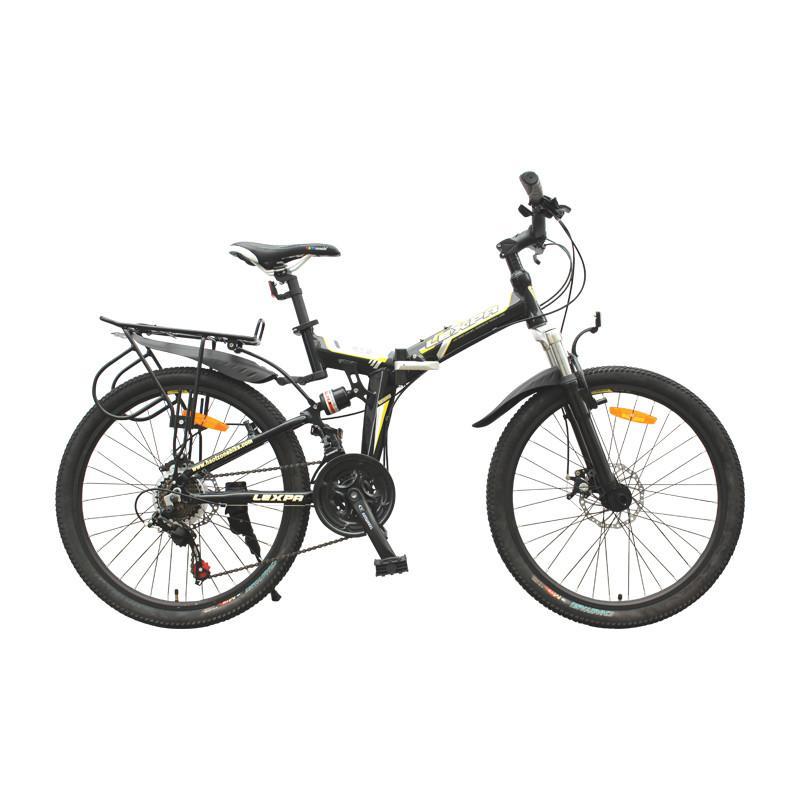 雷斯帕26寸至尊奔腾铝合金变速折叠山地自行车 双碟刹 SHIMANO21速 26黑货架