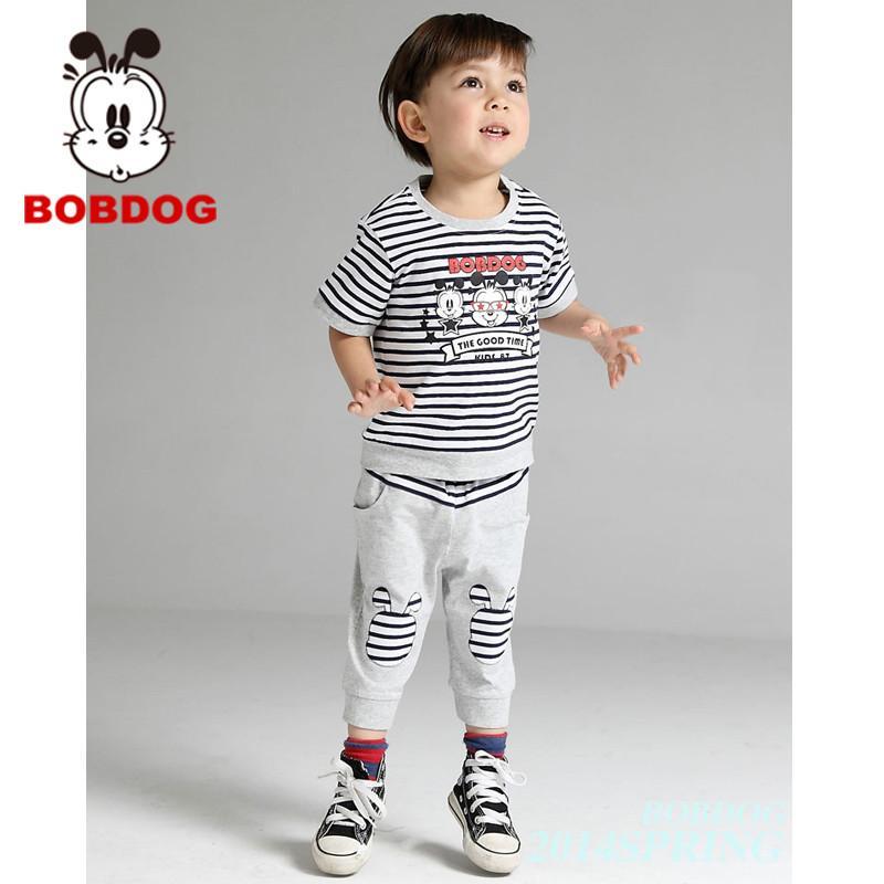 巴布豆(BOBDOG)童装男童套装夏装 2014夏季宝宝短袖t恤儿童套装