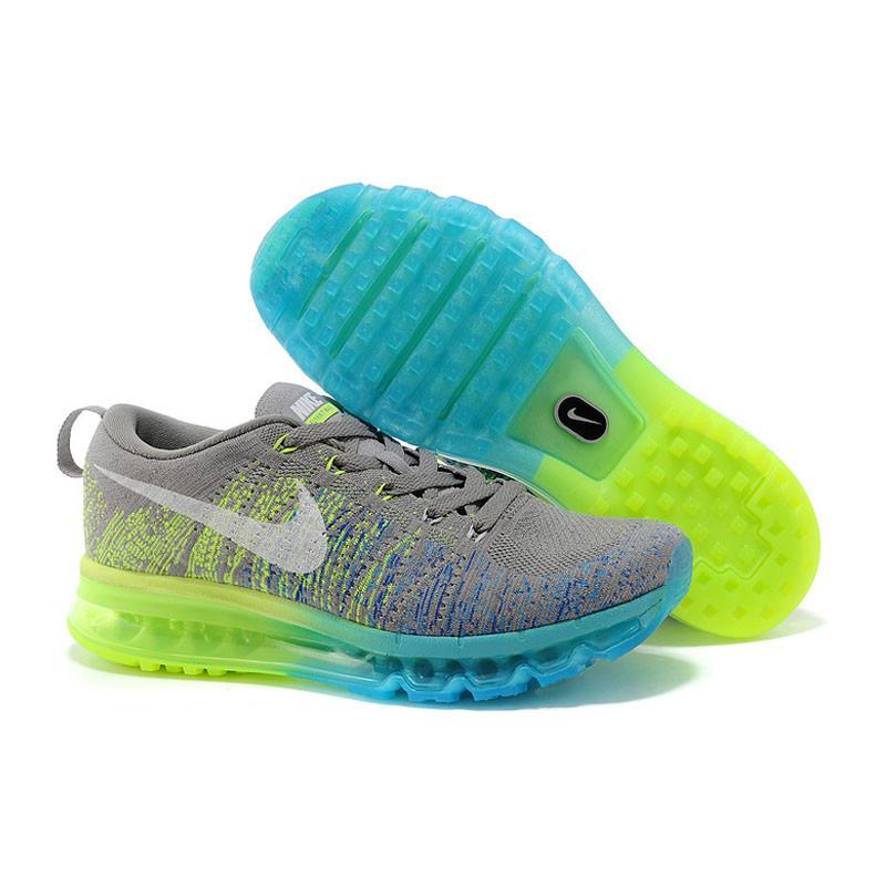 耐克男鞋正品飞线彩虹跑鞋NIKE FLYKNIT AIR MAX 气垫女鞋运动跑步鞋 炭灰緑 41码