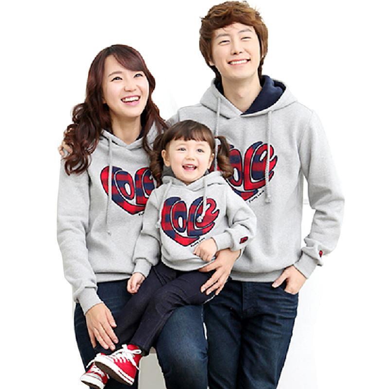 onlykiss一家三口亲子装秋装加绒加厚亲子卫衣冬装母子母女装全家装 浅灰色 130cm