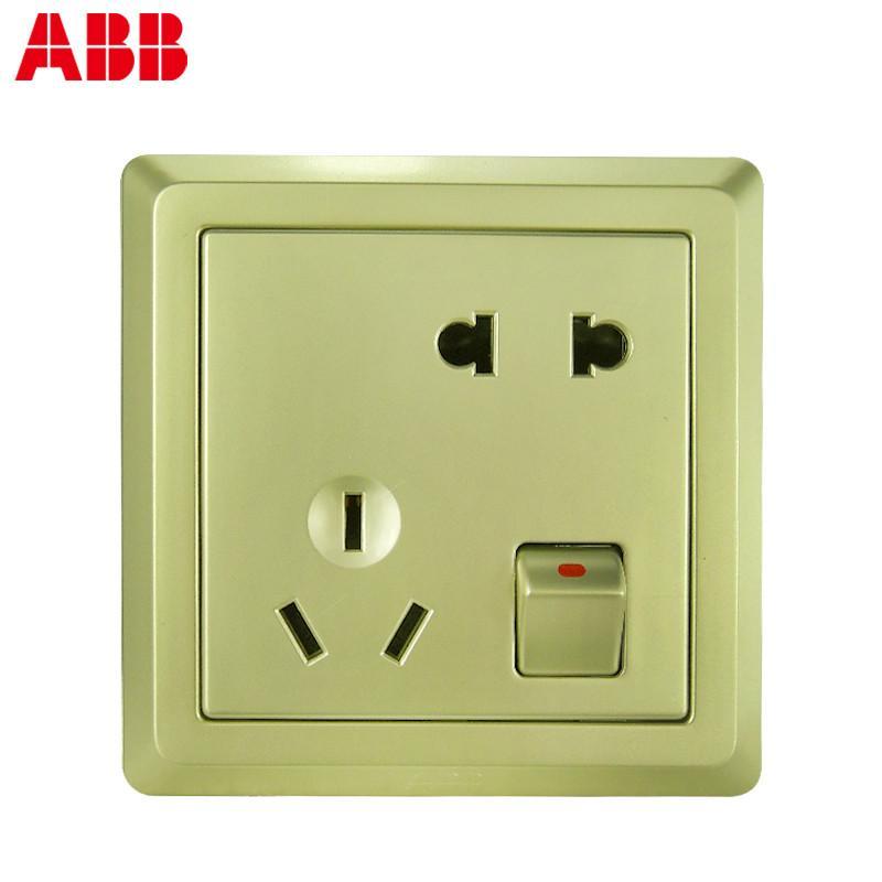 ABB开关面板插座abb德逸珍珠金色五孔带开关插座AE225-PG