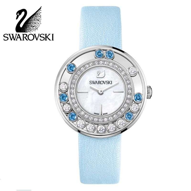 Swarovski 施华洛世奇 时尚欧美品牌 浅蓝色小皮带 女士石英手表 1187024