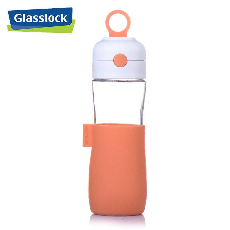 三光云彩(GLASSLOCK)韩国进口便携式水杯 玻璃运动水杯办公室水杯茶杯橙色 IJ937 500ml