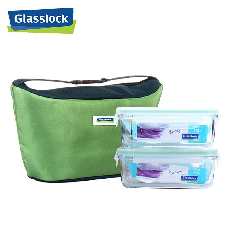 三光云彩(GLASSLOCK)钢化耐热玻璃保鲜盒 饭盒695ml*2韩国进口加厚耐摔饭盒长方形透明便当盒