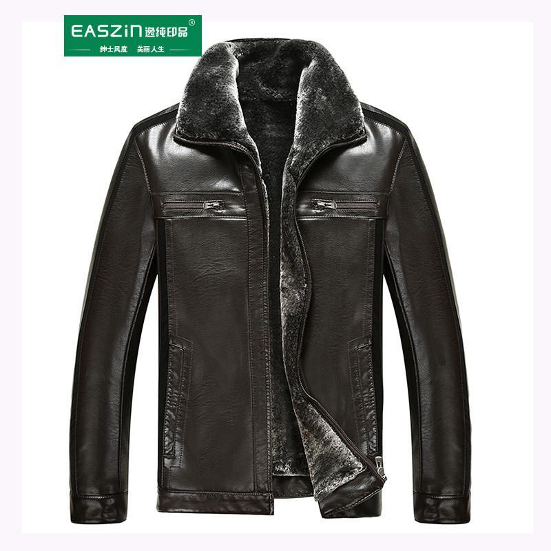 逸纯印品（EASZin）2014新款皮毛一体男士商务休闲皮衣时尚翻领加绒加厚