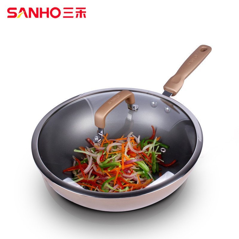三禾 炒锅不粘无油烟CLF3001-3炒锅平底锅精工电磁炉通用30cm