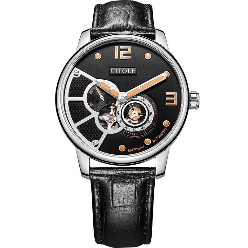 citole/西腾表 全自动机械表 时尚潮流男士手表 真皮带表 休闲风 黑色