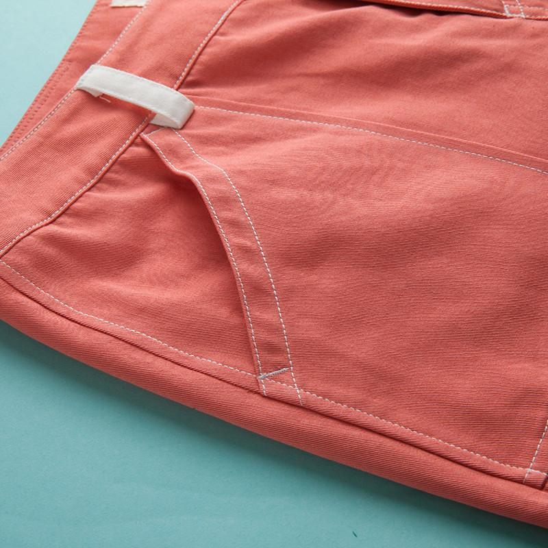 初语2015夏季新品 简约撞色裤耳宽松小哈伦休闲裤女8521922008 粉桔xs