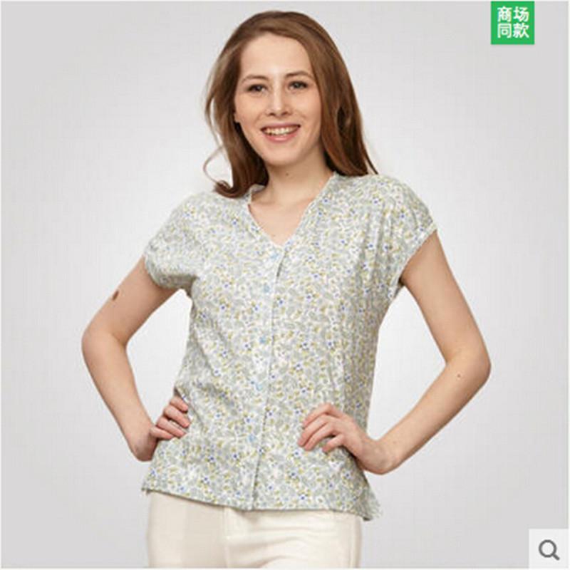 铜牛内衣中老年背心汗布开襟探袖印花女背心v领纯棉舒适透气6054-8227