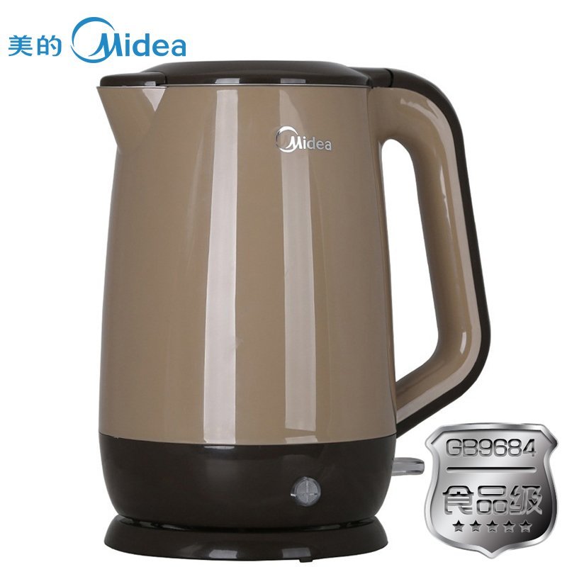 美的（Midea）WHP1701b 外塑内钢双层无缝防烫进口温控1.7L保温电热水壶电水壶 咖啡色