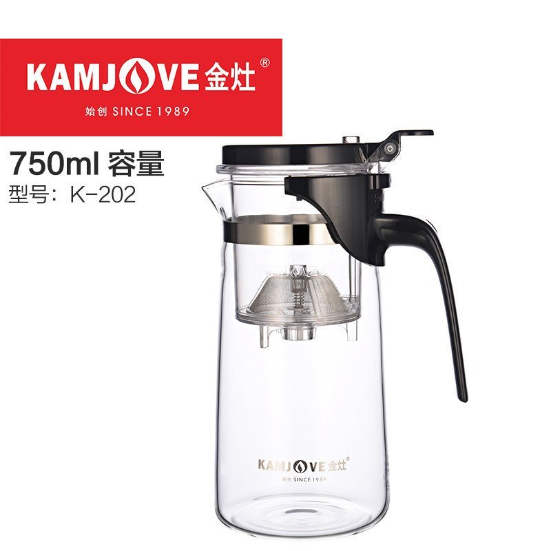 KAMJOVE/金灶飘逸杯办公茶道杯花茶泡茶壶耐热玻璃茶具过滤K系列 K-202（750ML）