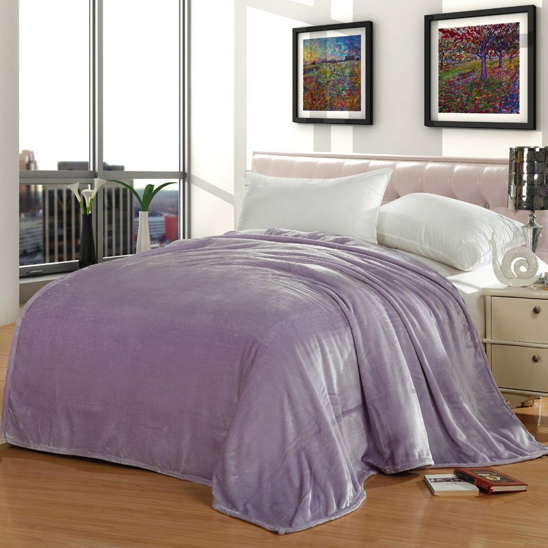 绎生活 纯色法兰绒空调毯 淡云紫 1.8*2m