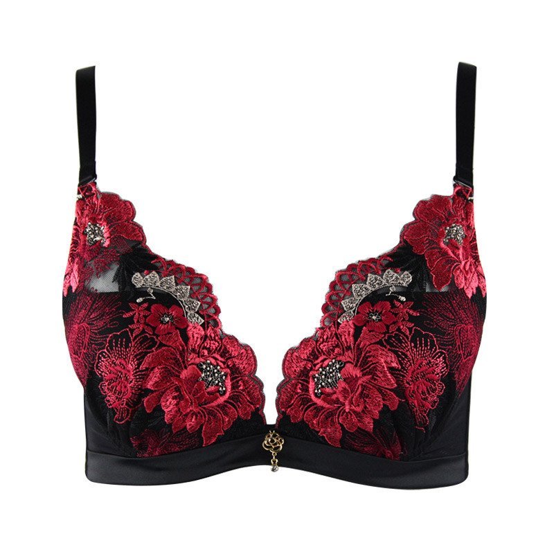 桑扶兰聚拢上薄下厚款深v大花刺绣女士内衣文胸ca1431 粉色 80b