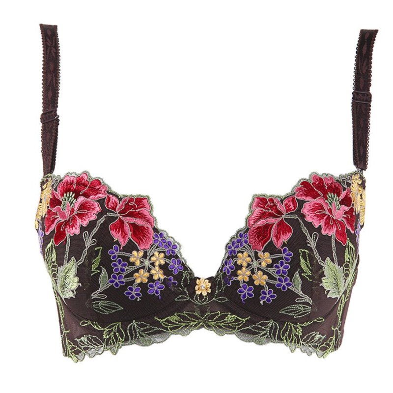 桑扶兰 立体花朵刺绣女士文胸内衣聚拢薄款性感aka13 gb蓝绿色 75c