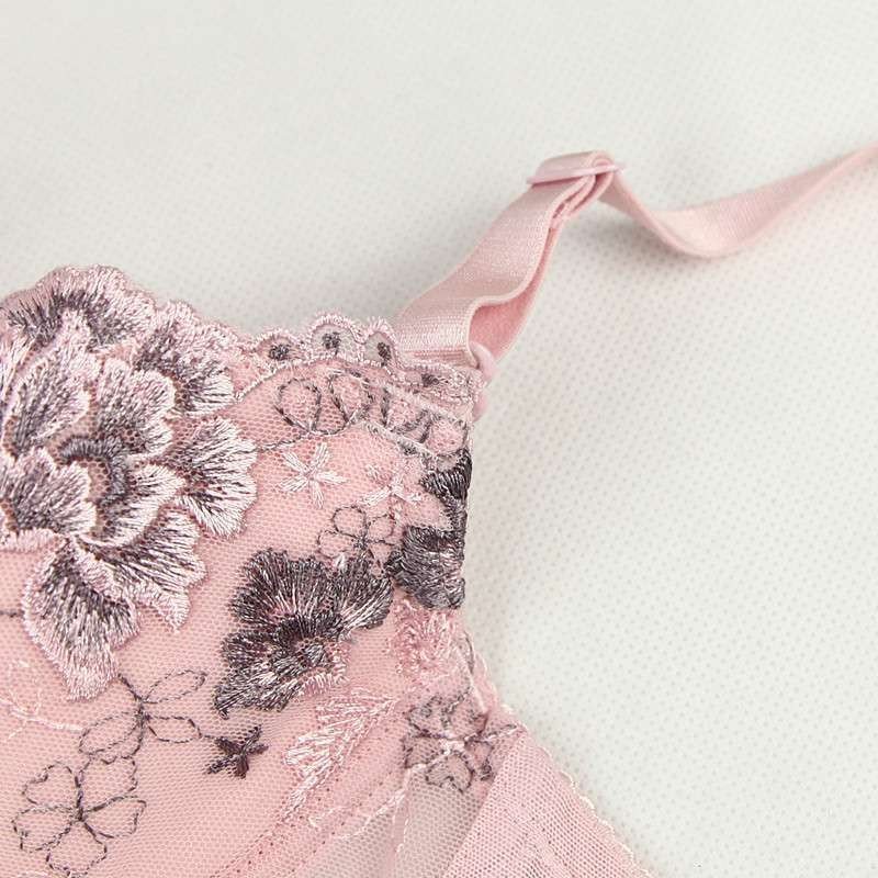 桑扶兰 薄款立体刺绣花朵聚拢调整型女士文胸内衣azb12 粉红色 80a