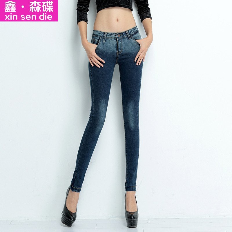 鑫·森碟2015夏装韩版女士中腰渐变大码小脚牛仔裤C0093 图片色 30码