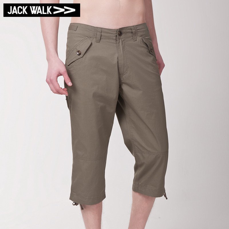 JACKWALK X0122012 军绿 短裤全棉裤口抽绳七分休闲短裤