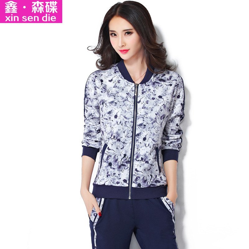 鑫·森碟2015春秋装新款时尚女运动服套装卫衣两件套套装D0172 XXL 宝蓝色