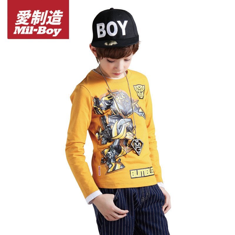 绿盒子童装 爱制造男童 变形金刚长袖T恤 秋冬新款 MQ502135 130cm 鹅黄MQ50209233