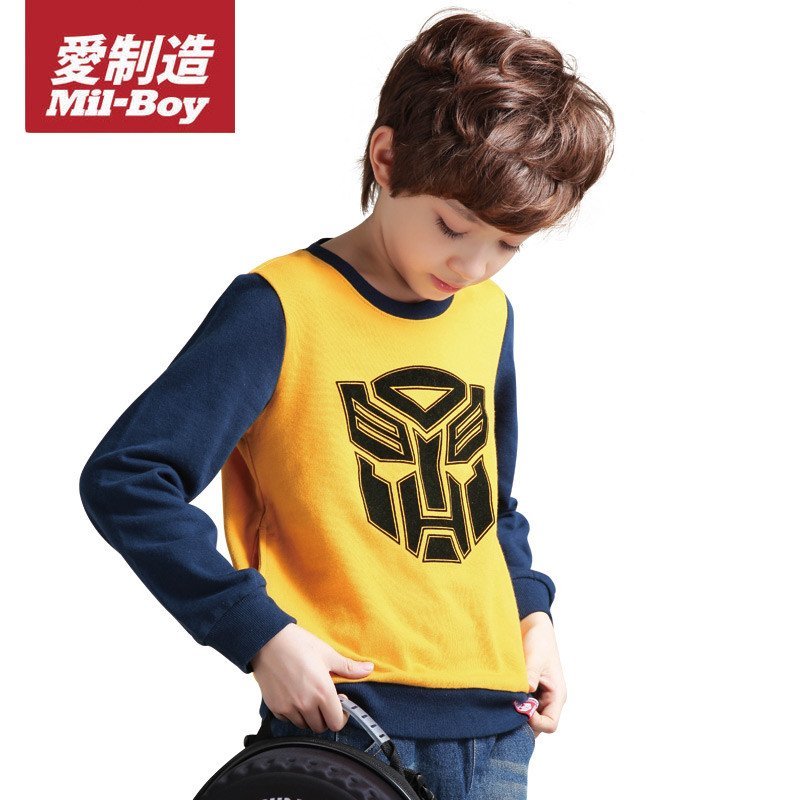 绿盒子童装 爱制造男童 变形金刚印花长袖针织卫衣MQ538121 140cm 黄色MQ53812132