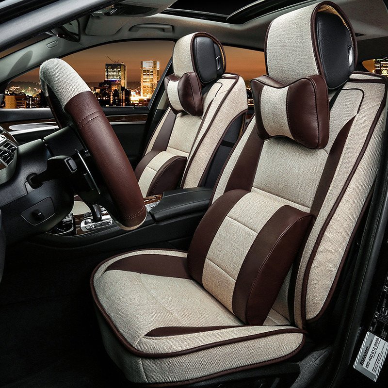 铂晟1506奔驰SLK200 GLA200 GLA220 GLA260 G55 G500专车专用棉麻环保透气四季通用坐垫 豪华款米色