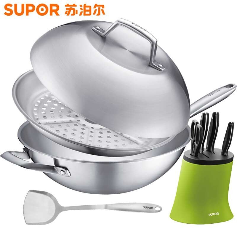 苏泊尔(SUPOR)不锈钢炒锅CC30G1五层铜芯复合钢无油烟炒菜锅30cm电磁炉燃气灶煤气灶通用锅具炊具