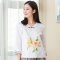 俏艺 2015秋装 白色七分袖花朵棉麻民族风衬衫女上衣 3389 XL 白色