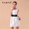 YILEYA2015收腰百搭暗扣工字褶无袖连衣裙D0309