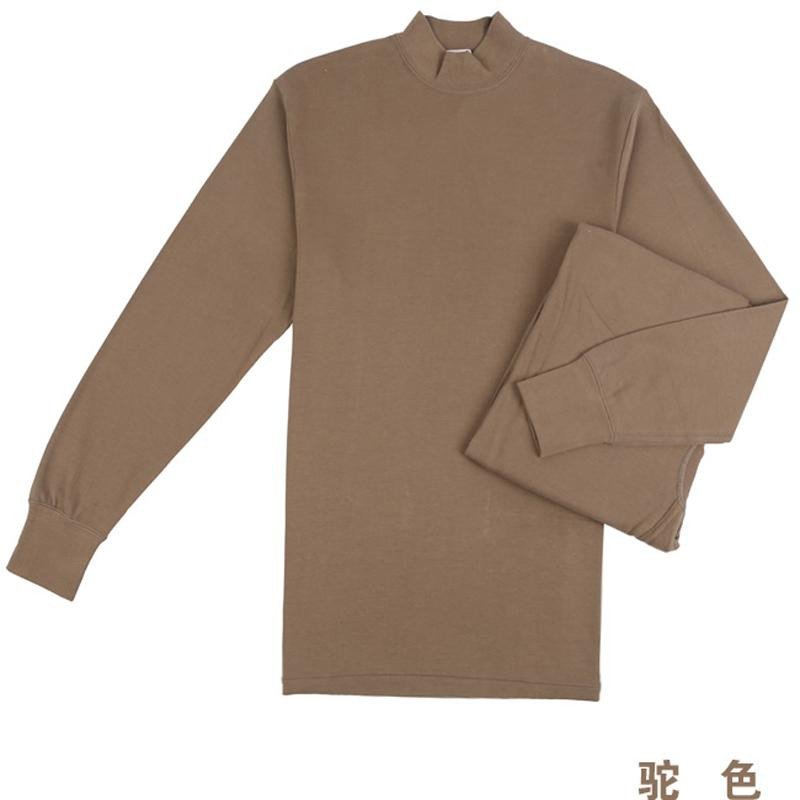 红妮纯棉全棉男士中老年高领薄款加大加肥码秋衣裤内衣套装服 M 驼色