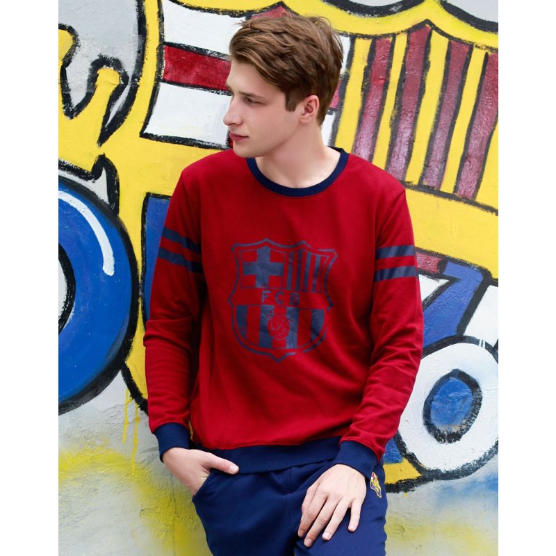 巴塞罗那F.C.B运动卫衣巴萨LOGO款FCB332 运动男款homewear纯棉家居卫衣 L 枣红色