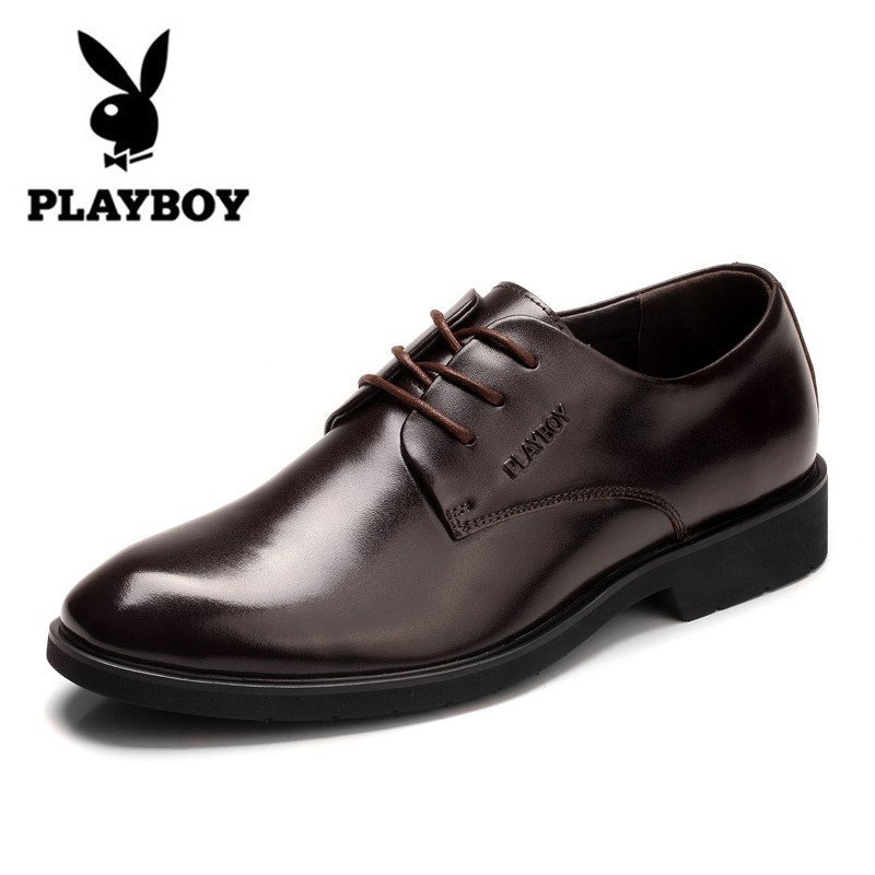 playboy花花公子真皮男鞋 2016冬季加绒保暖头层牛皮商务正装皮鞋英伦简约鞋子男 342-323381 342-323382B棕色 41码