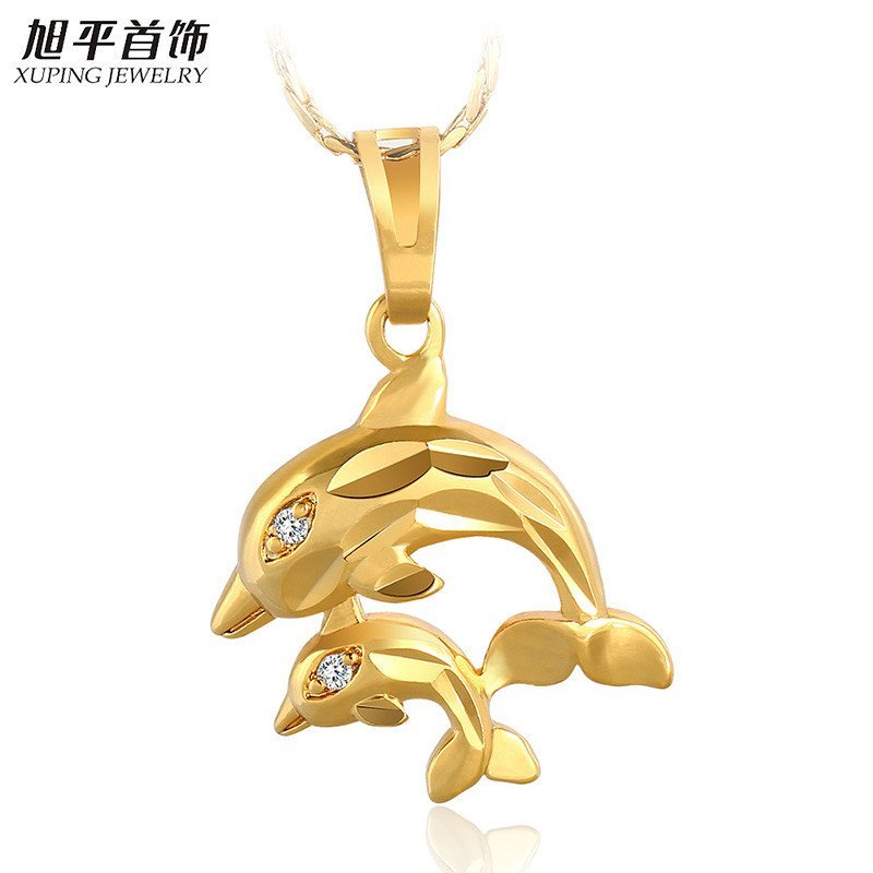 XUPING JEWELRY/旭平首饰日韩时尚爱心小动物海豚短款锁骨项链女 23k金色