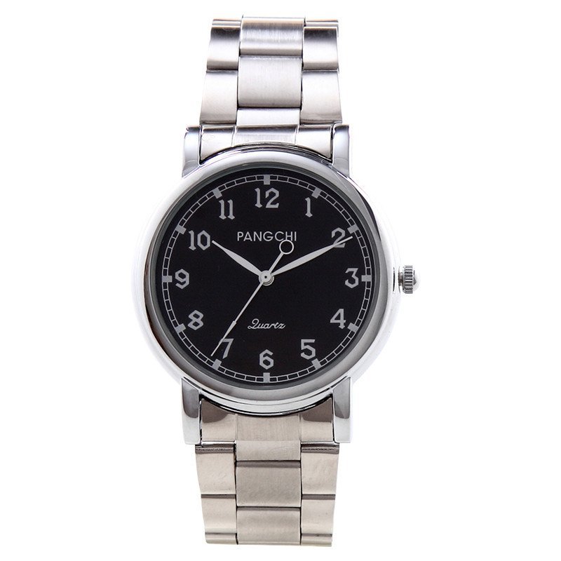 鹏志（PANGCHI）手表 实用型商务男士腕表 休闲情侣对表 清晰刻度钢带石英女表2251 钢带黑盘(男款)