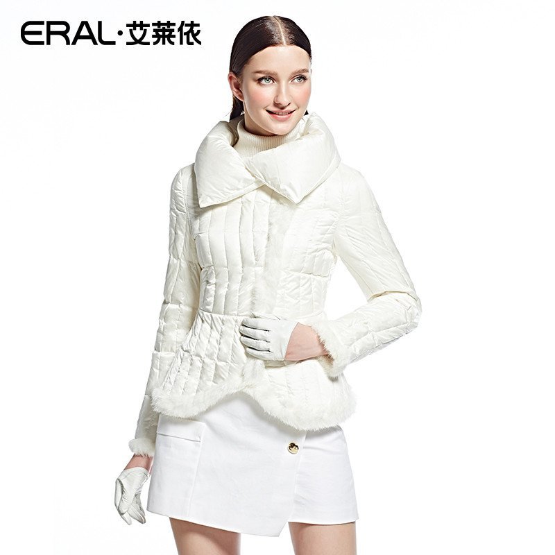 艾莱依ERAL2015新款波浪纹短款收腰 修身羽绒服长袖ERAL2020C 155/80A/S 陶瓷白