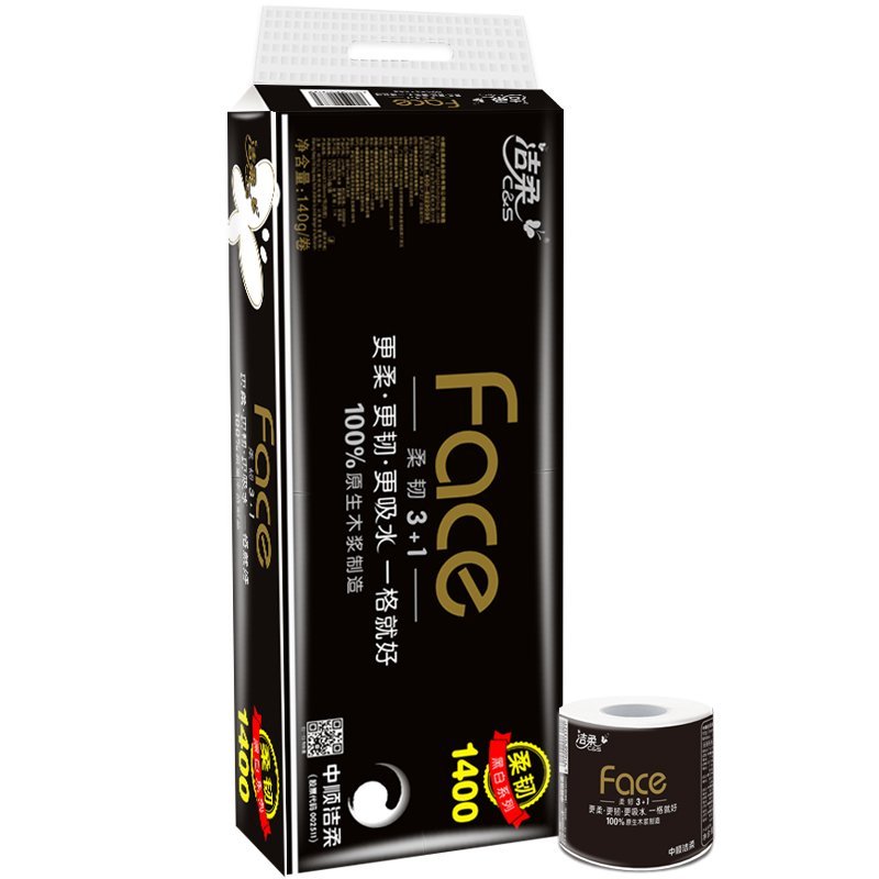 洁柔（C&S）卷纸 Face系列 四层140g*12卷 有芯卷筒卫生纸(新老包装交替发货)