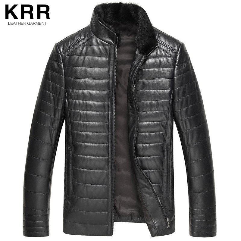 KRR007新款真皮羽绒服男水貂毛立领绵羊皮男式真皮皮衣海宁皮衣