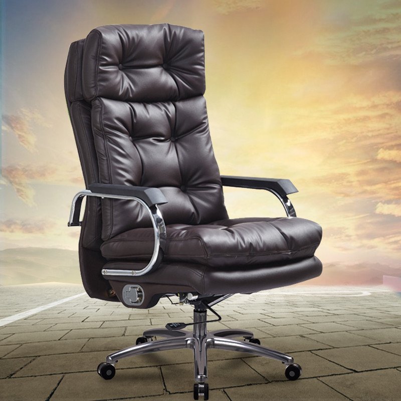 品仪 老板椅真皮电脑椅 家用办公椅子 可躺高档大班椅牛皮靠背椅子 【咖啡色】头层牛皮