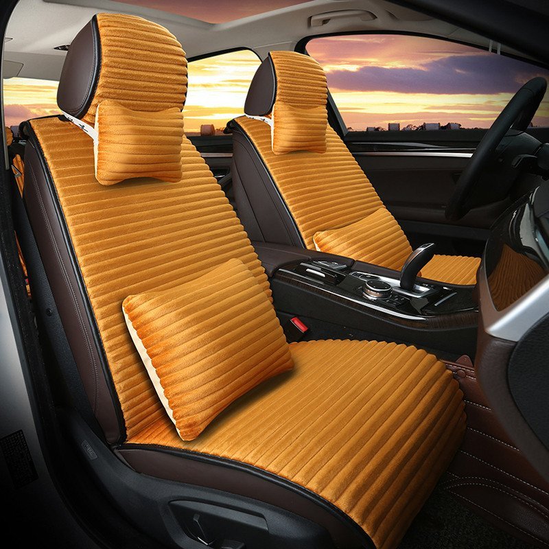 卡客 karcle 秋冬季保暖汽车坐垫 短毛绒免绑座垫 四季通用车垫 五座车通用型 活力橙-豪华款