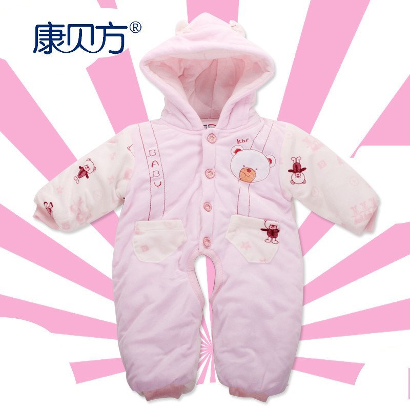 【康贝方】婴儿加厚冬季外出服连体衣新生儿衣服宝宝纯棉哈衣男女童秋冬装#5509 73cm 小熊红色5465