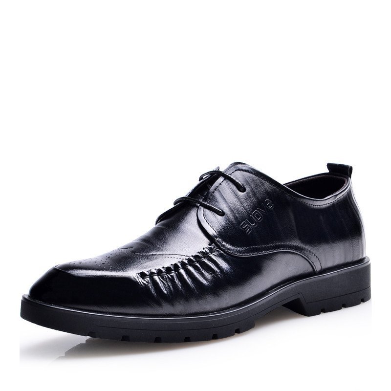 索卫(suove)秋季新款商务休闲鞋头层牛皮布洛克英伦时尚橡胶大底男单