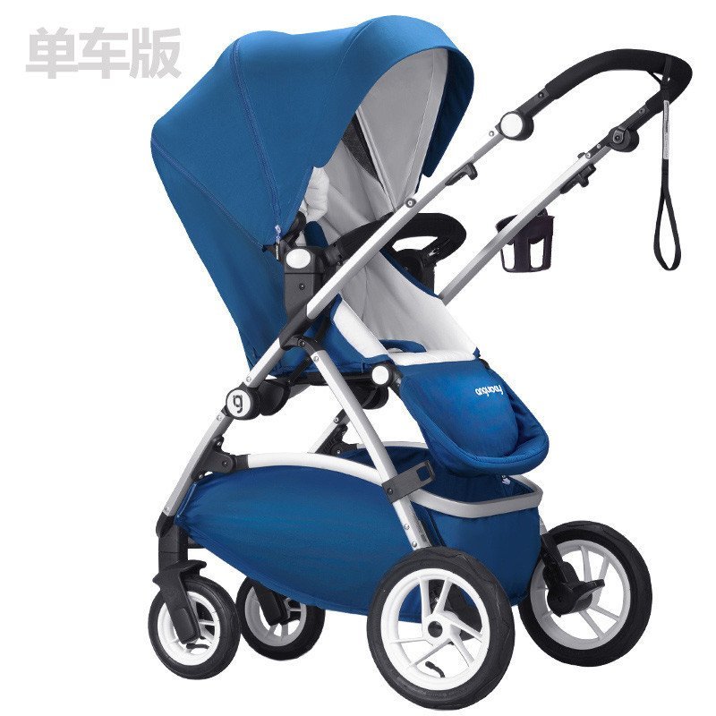 anglebay婴儿推车欧洲高景观婴儿车轻便可折叠手推车可坐可躺四轮避震婴儿推车 深海蓝基础版