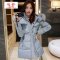 禾壹 2015冬装新款韩版时尚修身显瘦连帽中长款羽绒棉服女 棉袄 棉衣 配毛领 蓝灰 XXXL