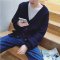 秋冬季新款男士针织衫纯色毛衣男开衫外套 M 藏青色