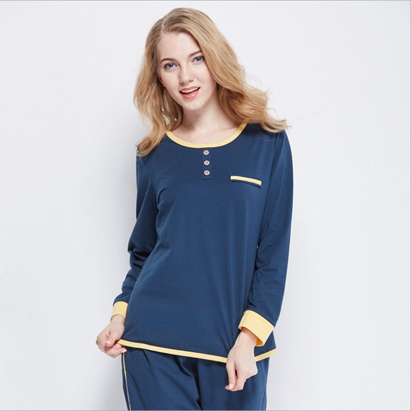 竹千华 睡衣女秋 莫代尔棉家居服 情侣长袖长裤睡衣 可外穿居家服套装 XL 蓝色