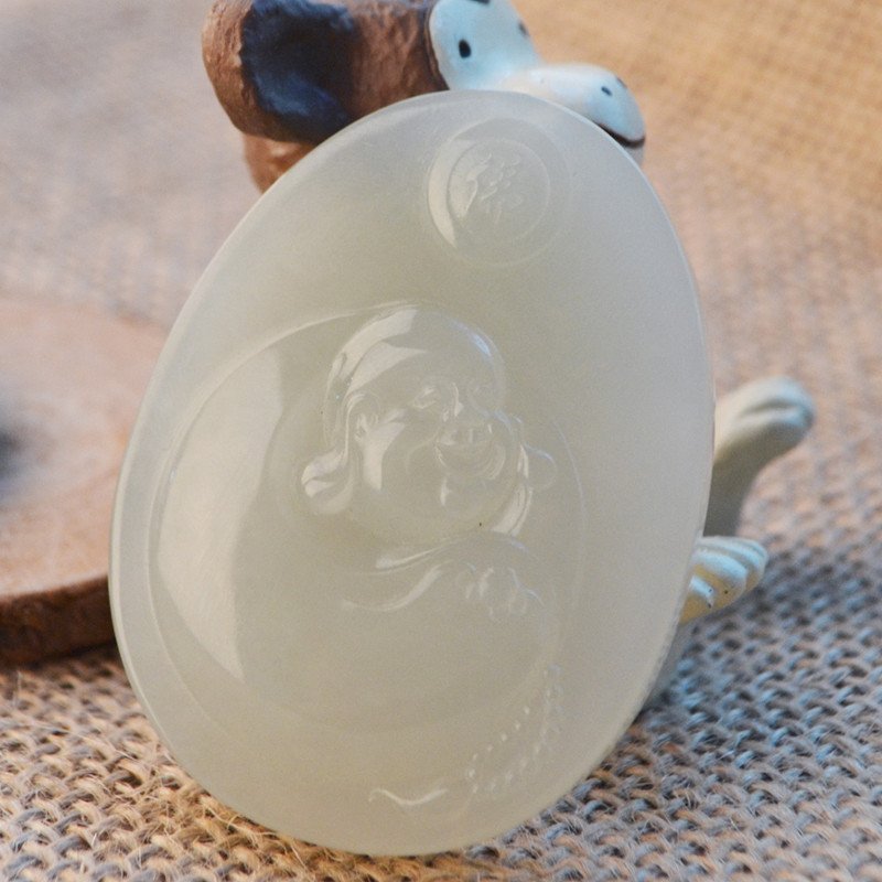 福聚祥新疆和田玉白玉吊坠佛公附带证书 白色